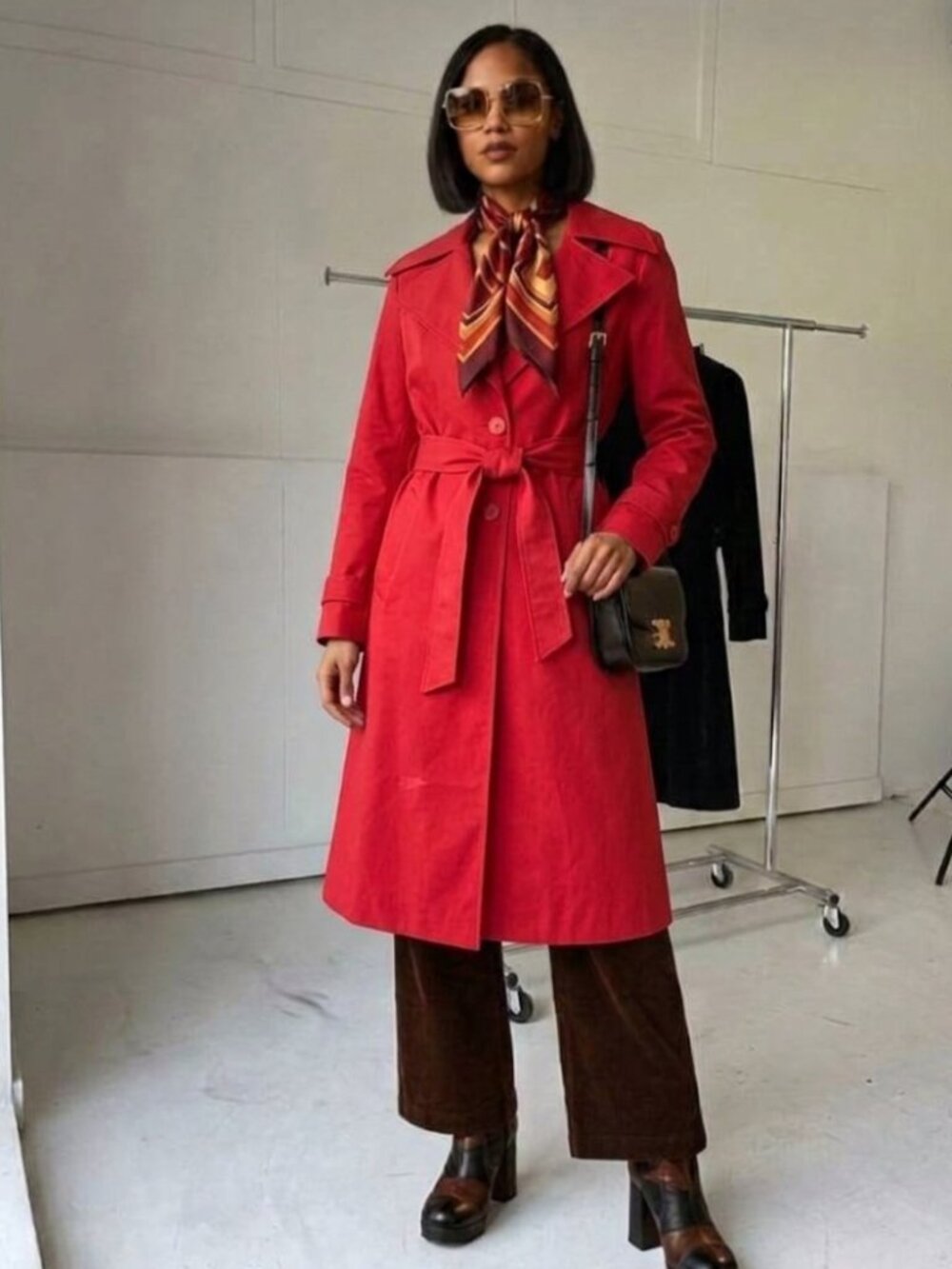 Vintage 70s Red Trench Coat United Fashion Oversized Collar Belted Maxi - Picture 13 of 13